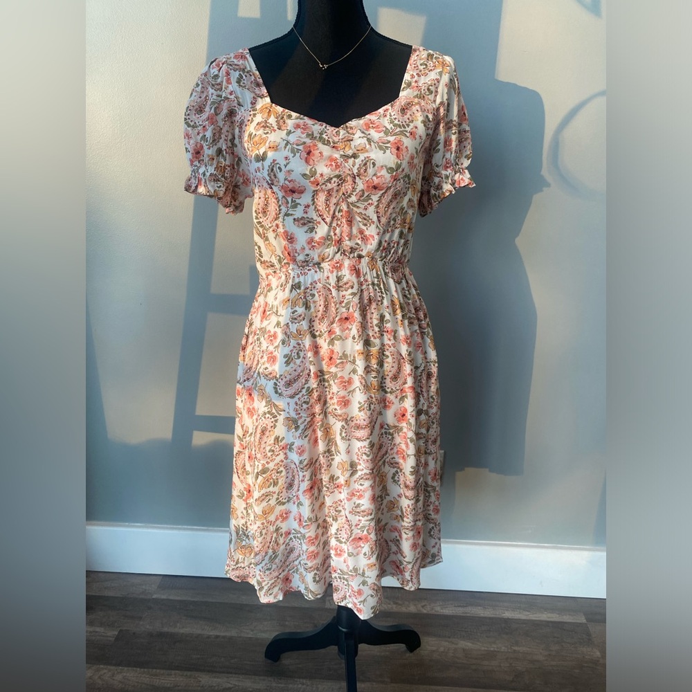 Cleo Paisley Print Midi Dress - Pink and Cream
